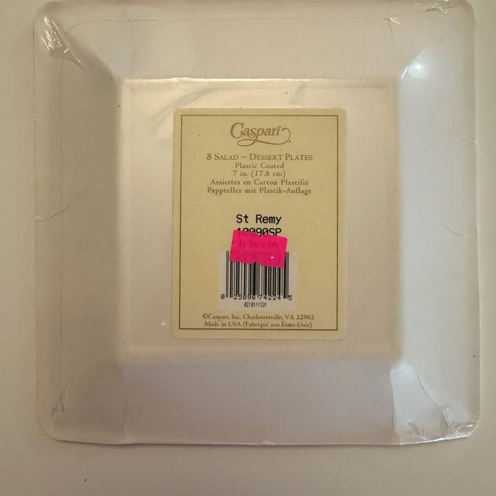 Caspari Square Paper Salad or Dessert Plates S/8 New in plastic - St Remy Olive